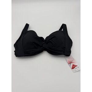 Land's End Black Retro Twist Bikini Top-6 DD-Chlorine Resistant-New With Tags